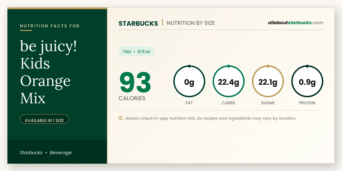 Calories in Starbucks Be Juicy Kids Orange Mix nutrition facts
