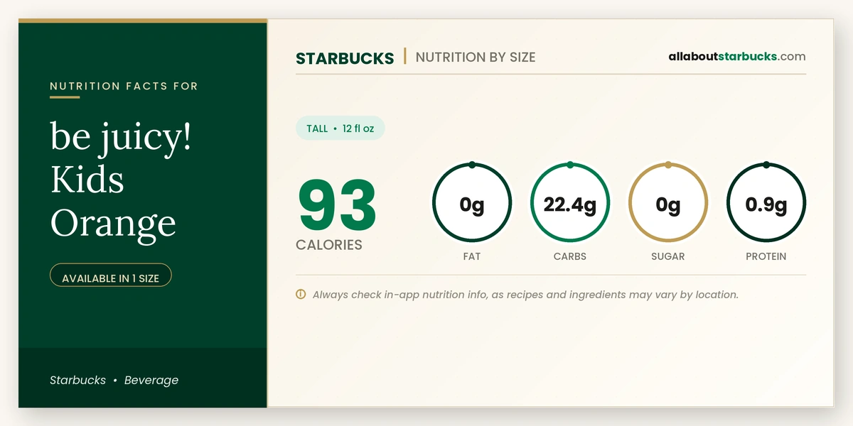Calories in Starbucks Be Juicy Kids Orange nutrition facts
