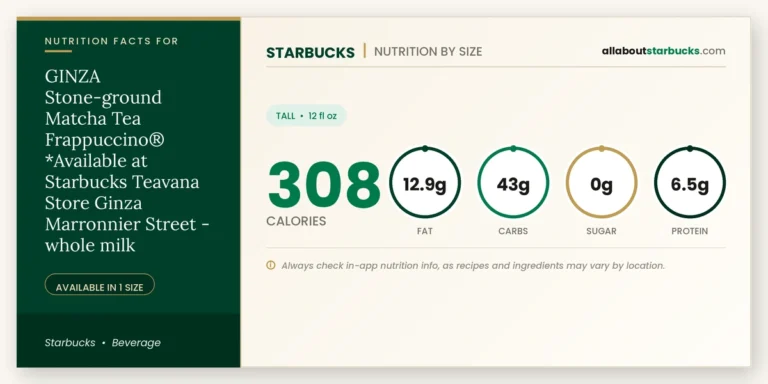 Calories in starbucks ginza stoneground matcha tea frappuccino nutrition facts